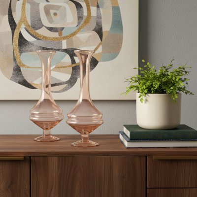 Ensemble de deux vases de table en verre rose 9 po