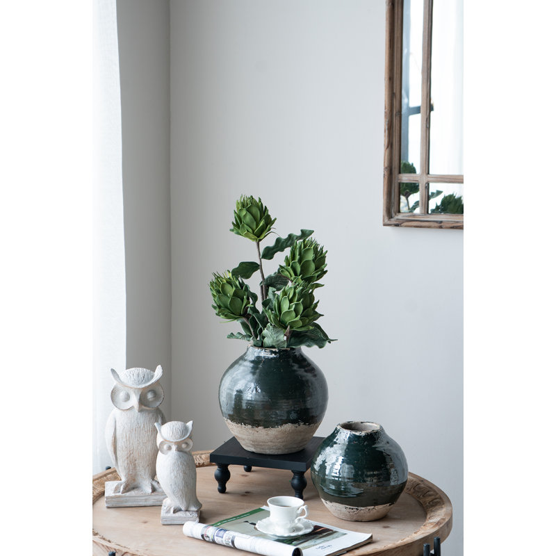 Dark Green Round Rustic Terracotta Vase