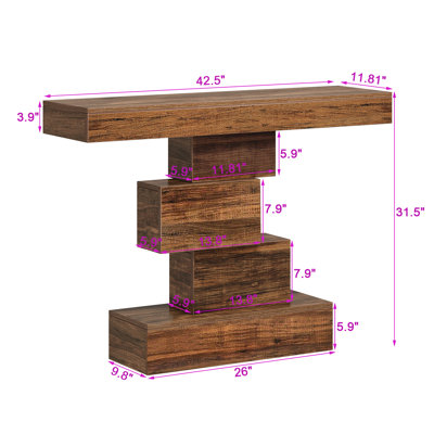 Console 42,5 po, table d'appoint en bois avec base géométrique