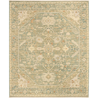 Antique Bloom 10' x 13' Teal Vintage Indoor Rug