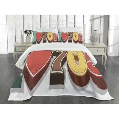 Ambesonne Vintage Bedspread Set 3 Pcs I Love Seventies Pastel Queen Multicolor