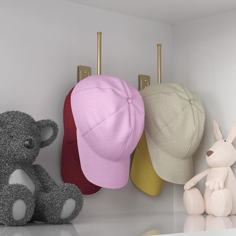 Paquet de 2 supports à chapeaux pour casquettes de baseball, organisateur de chapeau en acier inoxydable pour casquette de baseball, organisateur de rangement pour porte-chapeaux, support à chapeaux percé d'adhésif / mur percé pour porte, chambre à 