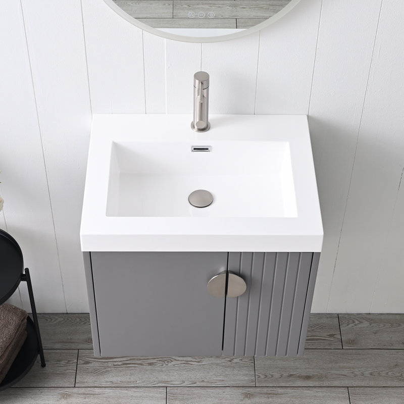 Rakeshia 24 Inch Wall-Mounted Floating Bathroom Vanity with Sink – Compact Cabinet with Integrated Basin for Modern Bathrooms