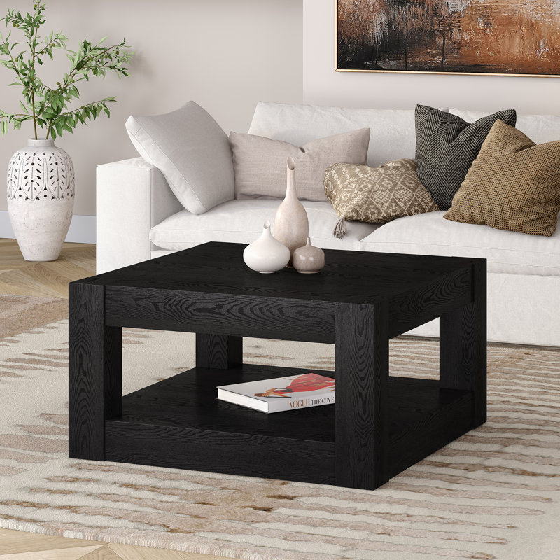 Ashantia Frame Coffee Table with Storage, Black Grain