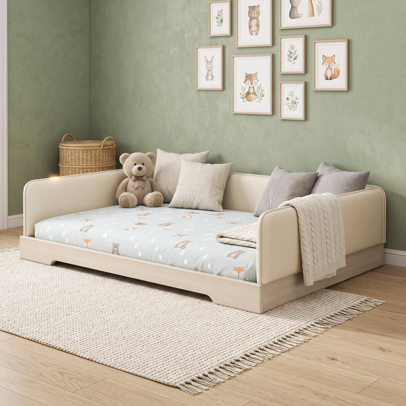 Lit sur pied avec garde-corps amovibles, Grand lit, Beige