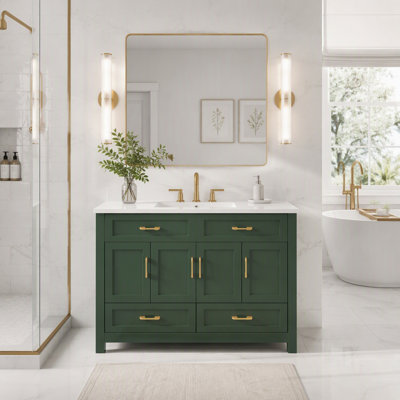 Meuble-lavabo avec lavabo en résine, nombreux rangements, portes et tiroirs à fermeture en douceur pour un design élégant et fonctionnel