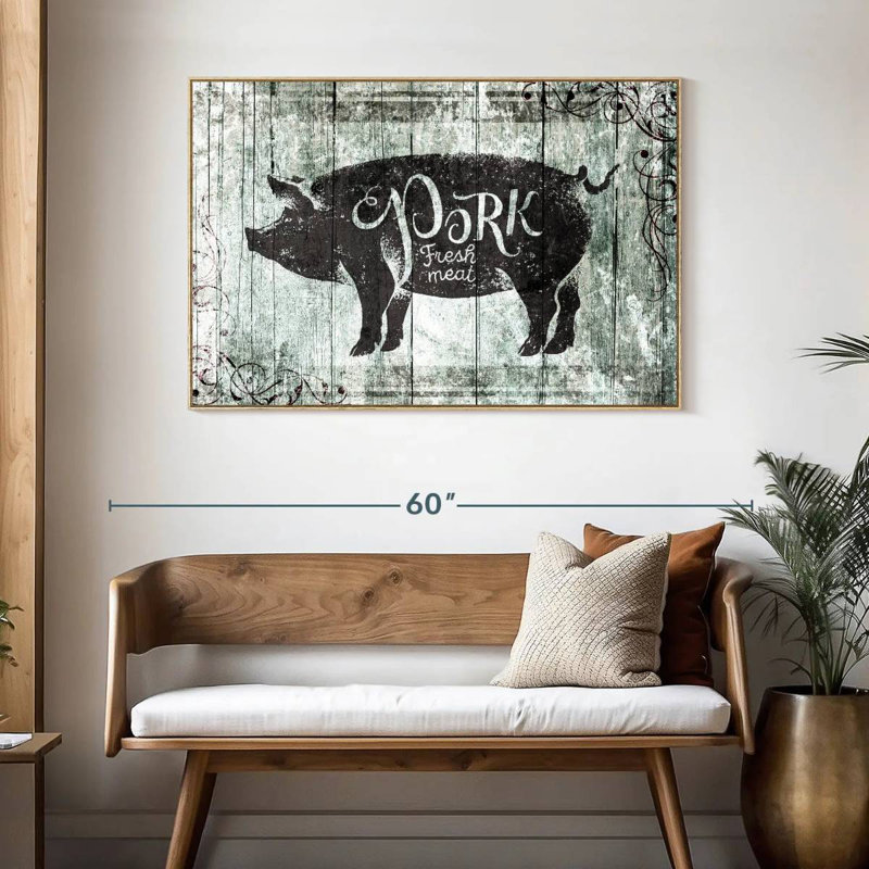 Plaque murale Fresh Pork, Cadre flottant en bois naturel, 46 po x 31 po