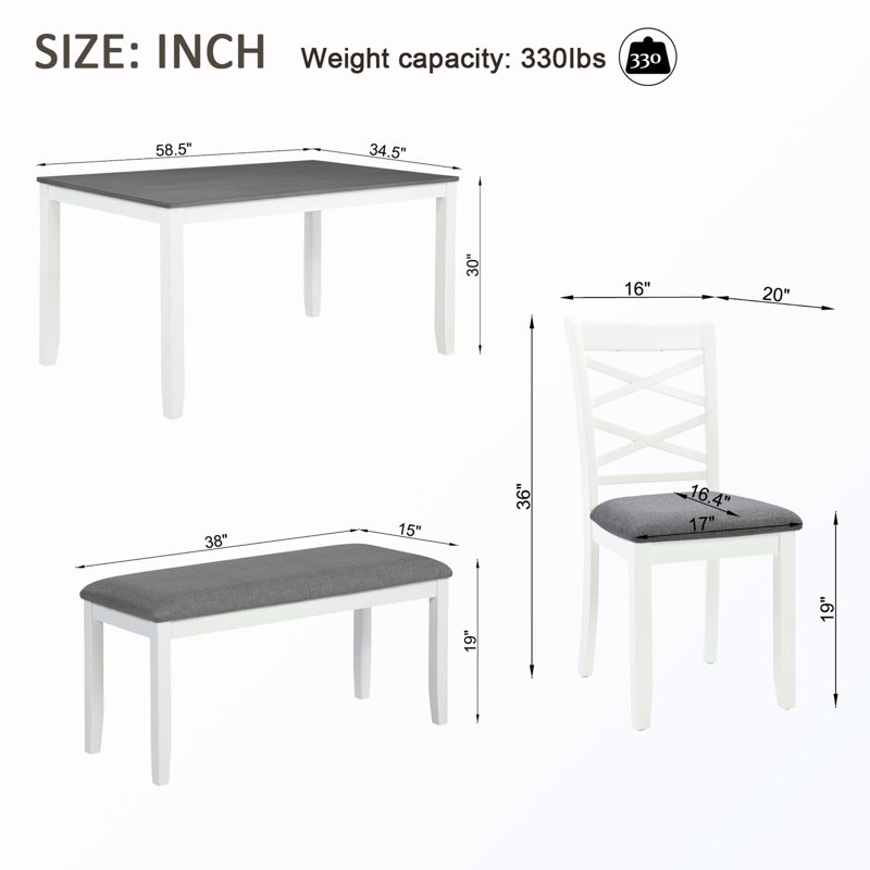 6-Piece Dining Table Set with Bench