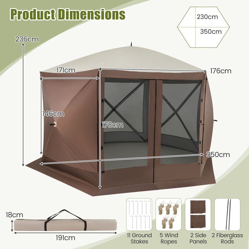 350 X 230 Cm Pop-Up Gazebo Tent Outdoor Canopy Sun Shelter-Coffee