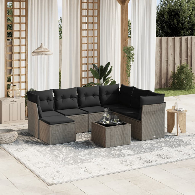  Ensemble de canapé de jardin modulaire en rotin de polyester gris clair