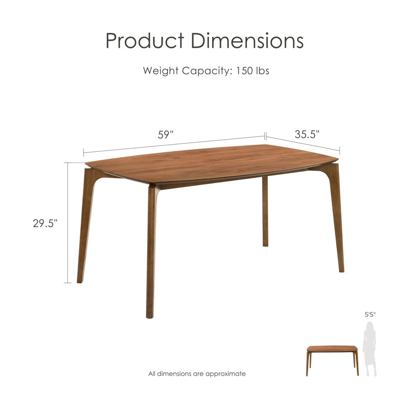 Table de salle à manger rectangulaire en bois, H 29,5 po x L 59 po x l 35,5 po, Brun