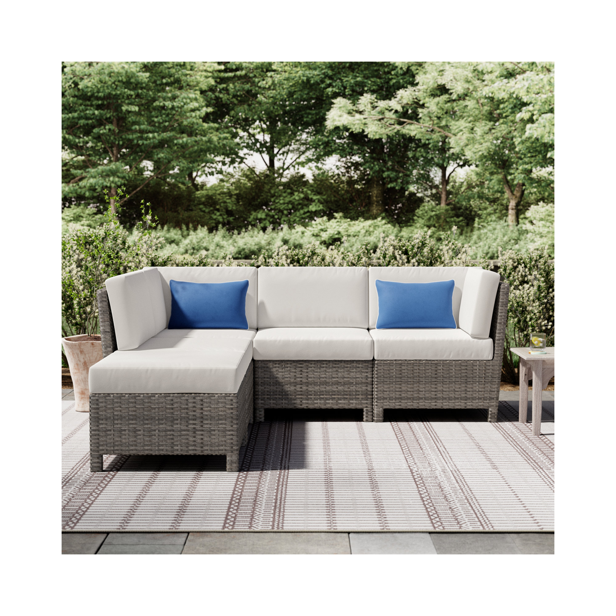 Annelise 5-Piece Outdoor Wicker Sectional with Sunbrella Cushions