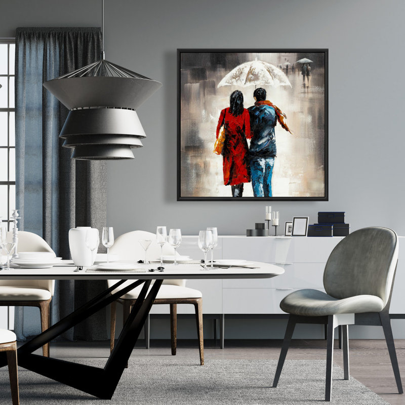 «Quiet walk in couple in the rain», chambre à coucher, décoration d'art sur toile