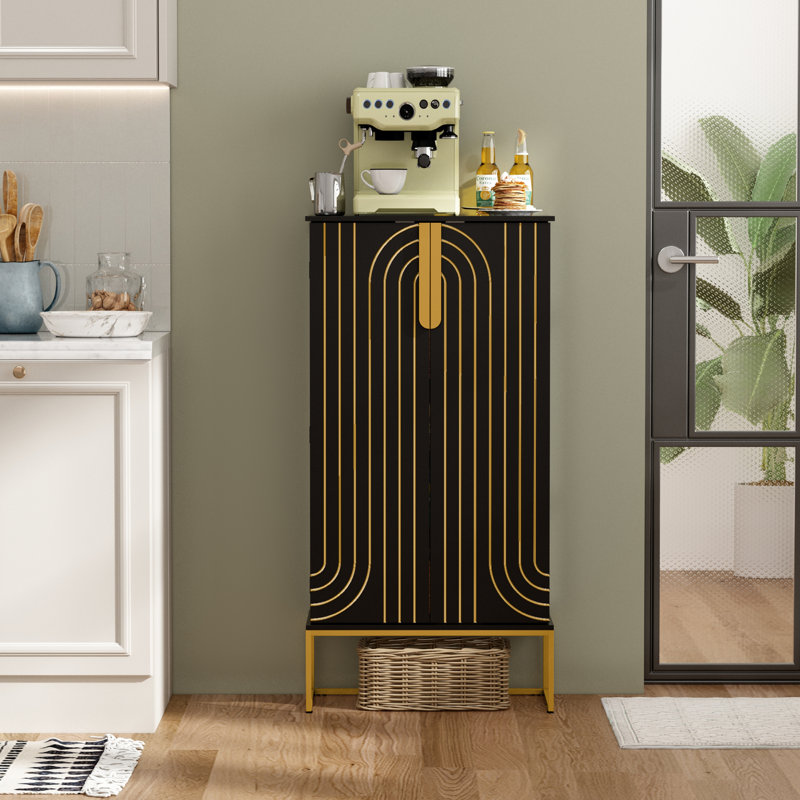 Tifaine 46.5" Kitchen Pantry with Adjustable Shelves, Black/Gold
