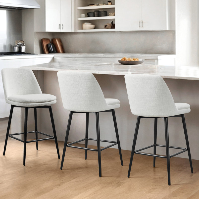 Betzalel Swivel Upholstered Counter Stool, White, 3