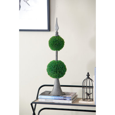 Artificial Sphere With Metal Base - 7X7x26.5 Inches Modern Decor For Living Room, Entryway, Office Plastic Spheres 26.5" H On Pillar Unit Enliven Your Interior Suitable