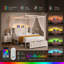 Lit à baldaquin en velours avec lumière DEL et port USB, structure de lit plateforme avec tête de lit et tiroirs de rangement-419309684-419309687