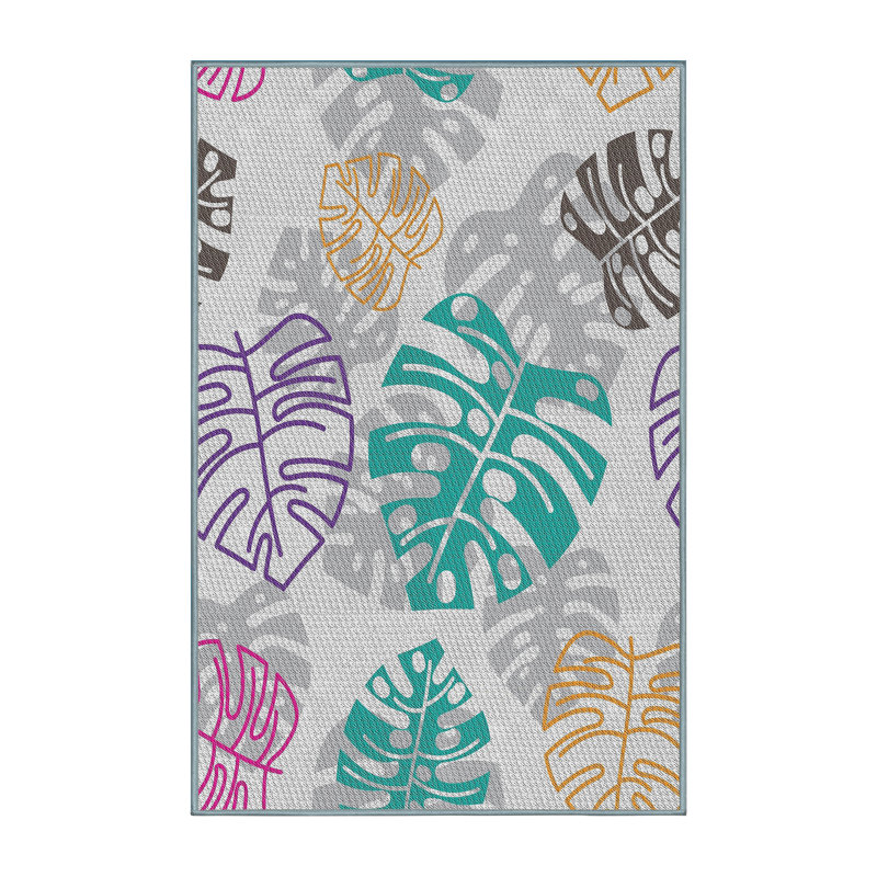 Tapis bleu turquoise/rose/gris à motifs, Rectangle 5 pi x 7 pi