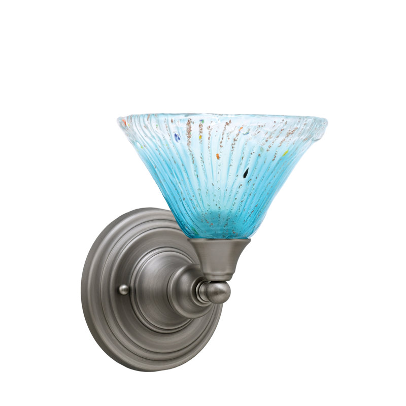 Wall Sconce With 7" Glass, Brushed Nickel, Blue/Clear