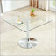 Table de salle à manger carrée en verre avec base en métal à colonne unique-2068150011