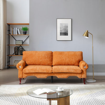 80-Inch Modern Linen 3 Seat Sofa With Wooden Legs & Crystal Button And Copper Nail, Tufted Backrest, Perfect For Living Room, Bedroom, Or Office