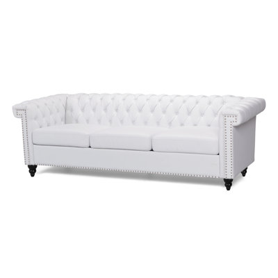 Modern White 3 Seater , Featuring Fabric And Low , Living Room With Contemporary Style, 26"h Timeless Pu Cushions Classic Details,