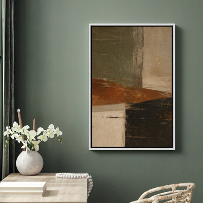 «Earth Tone Abstract Geometric Blocks Modern Living Room Decor», reproduction d'art encadrée