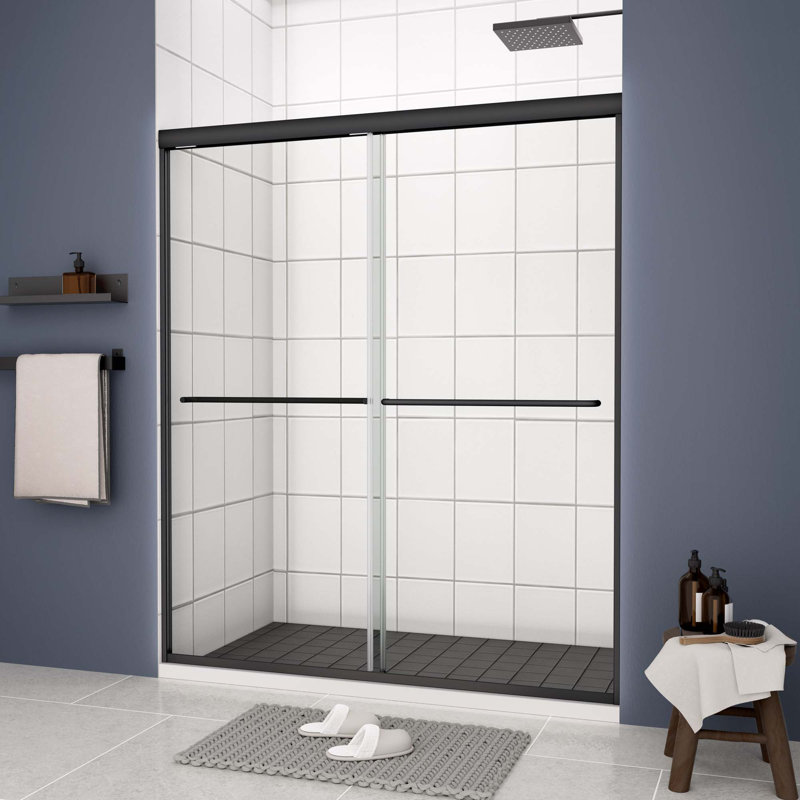 Porte de douche, porte coulissante, avec verre trempé de 1/4 po, Noir