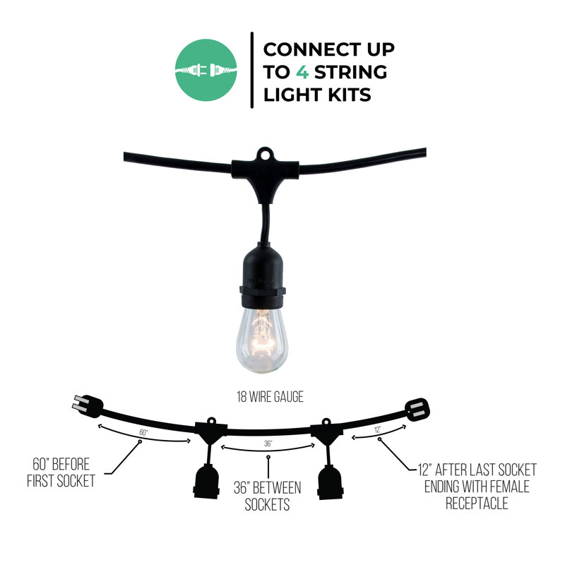 Jothan 48-ft Outdoor 15 - Bulb Standard String Light (End to End Connectable)