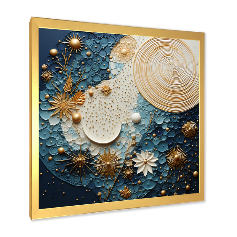 Celestial Harmony II - Abstract Collages Canvas Prints, H 30 po x l 30 po x P 1 po, Encadrement doré