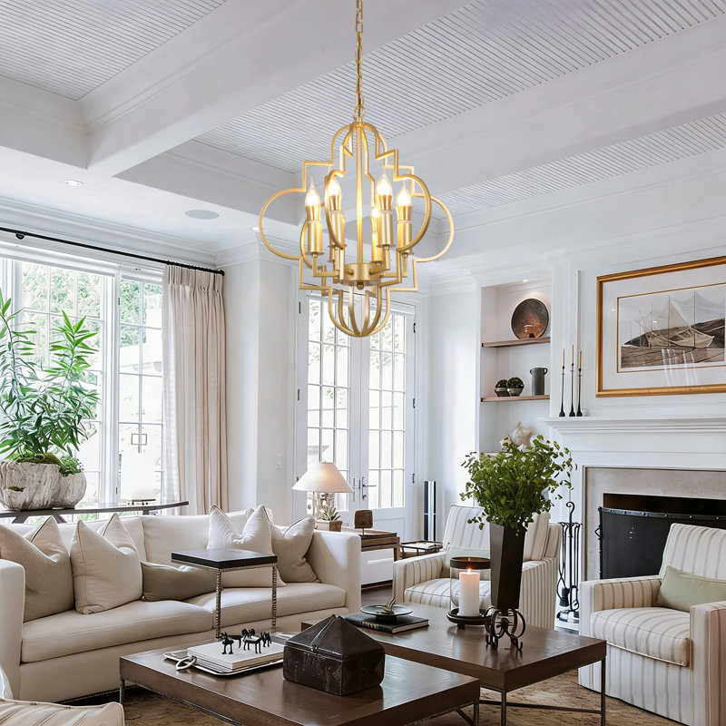 Bronze Geometric Metal Six-light Pendant Light