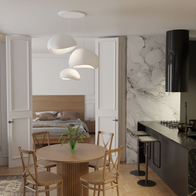 Elegant Adjustable Chandelier, White Polymeric Composite Body, 31 to 47.2 inches Height | Three E27 Sockets (Max 40W) | Perfect for Dining Room or Living Room Decor, Modern Design, Easy Installation, Bulbs Not Included