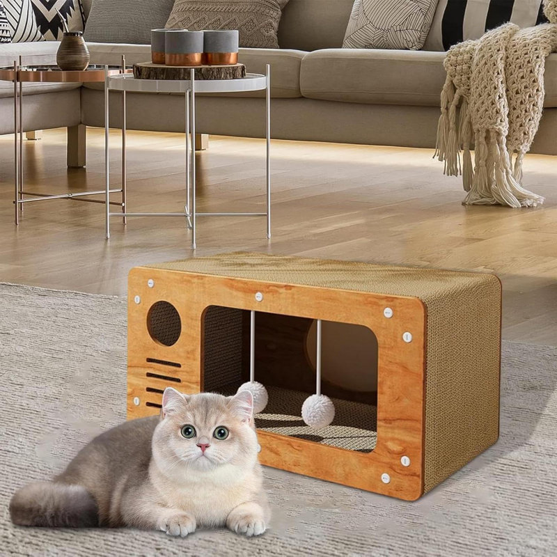 2 in 1 Cat Scratcher Lounge Bed with Play Balls