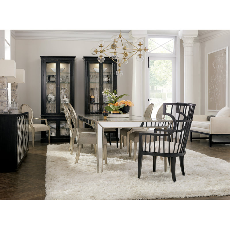 Black Wood Slat Back Upholstered Arm Chair