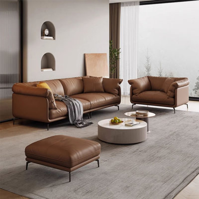 Coffee Genuine Leather 3 - Piece Living Room Set
