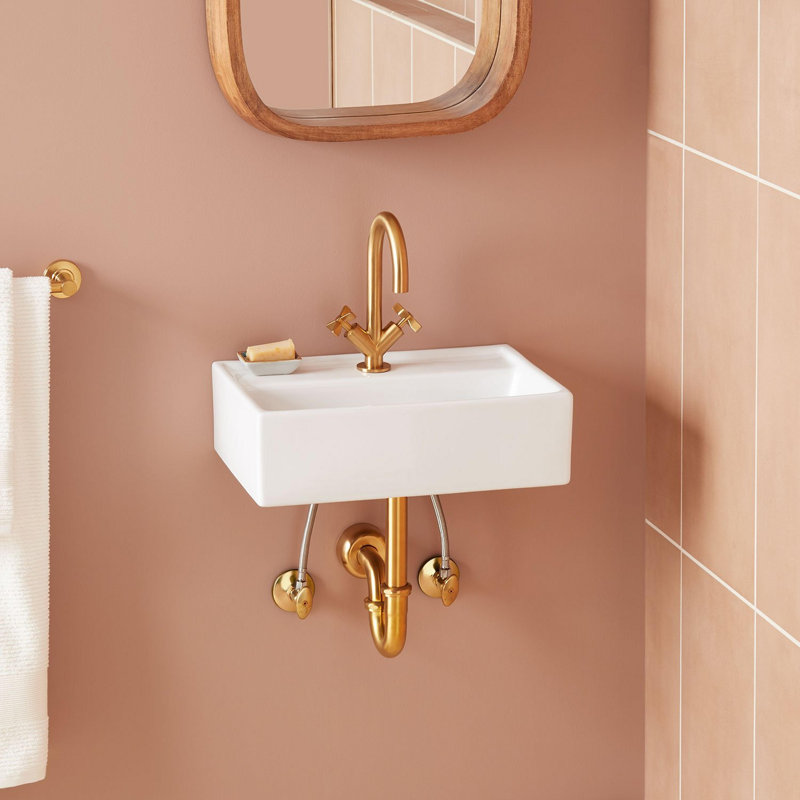 18" Kaisy White Porcelain Rectangular Wall Mount Bathroom Sink with Overflow