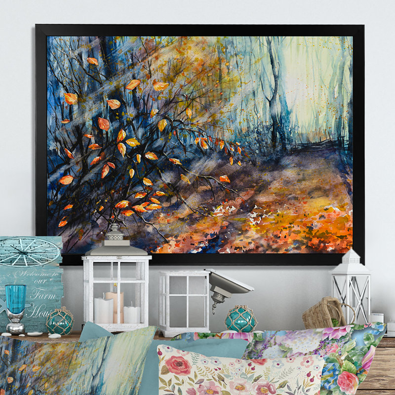 Nature, forêt d'automne, reproduction d'art sur toile, Toile avec cadre noir, H 12 po x l 20 po x P 1 po