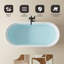 Baignoire autoportante en résine de pierre de 63 po, baignoire autoportante ovale élégante, baignoire de trempage à surface solide, blanc mat, certifié Cupc, trop-plein à fente intégré et bonde escamotable-121542267