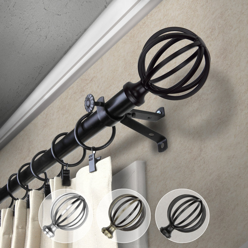 Alizeah Steel Adjustable Single Curtain Rod, Black, 18” - 28”