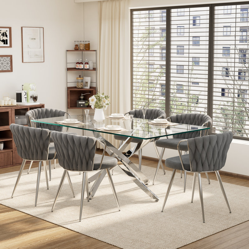 Ensemble de table à manger rectangulaire élégant pour 6 personnes, Gris, Argent argent, H 29,5 po x L 71 po x l 31,5 po