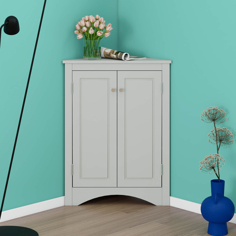 Armoire de rangement triangulaire pour salle de bain avec tablettes réglables, armoire de sol autoportante moderne, Gris