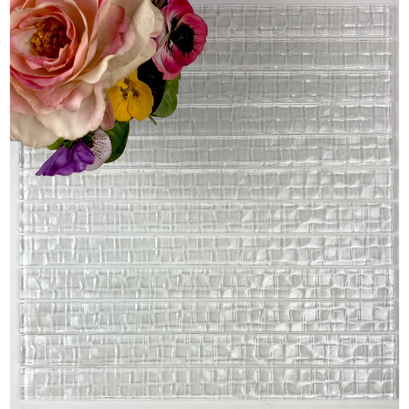 Metro Cubes 1 in. x 12 in. Textured Glass Straight Edge Trim Decorative Kitchen & Bathroom Wall Tile, Snow White