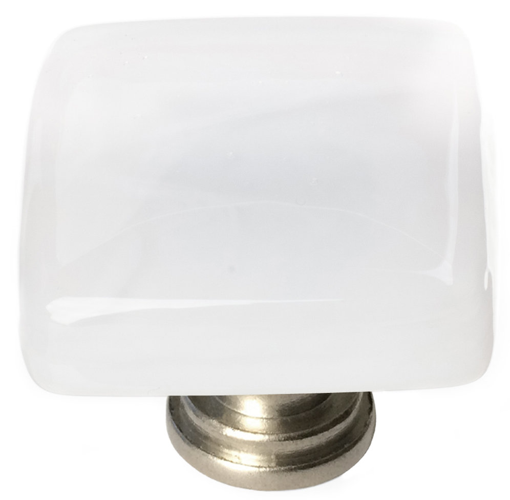 Cirrus Square Cabinet Knob, Satin Nickel, White