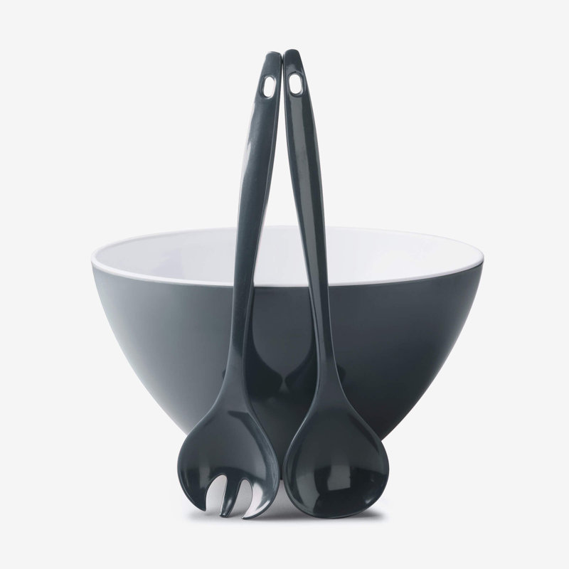 Melamine Salad Bowl and Server Set, Dark Grey