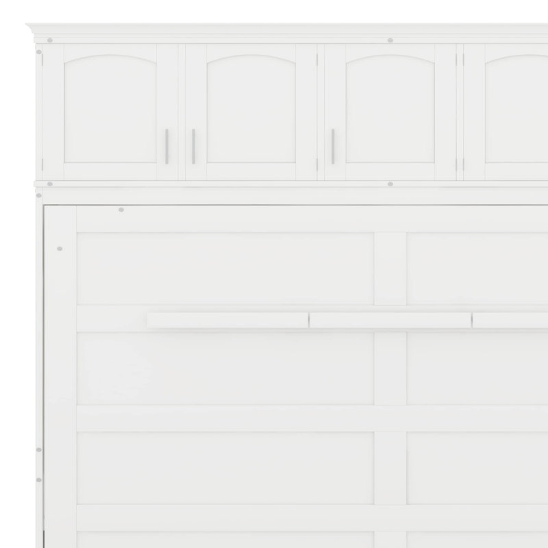 Lit escamotable avec armoires supérieures Murphy, Blanc, Grand lit