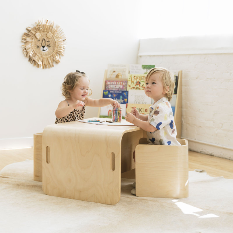 Natural Birch Multipurpose Kids Table and Chair Set, 3-Piece