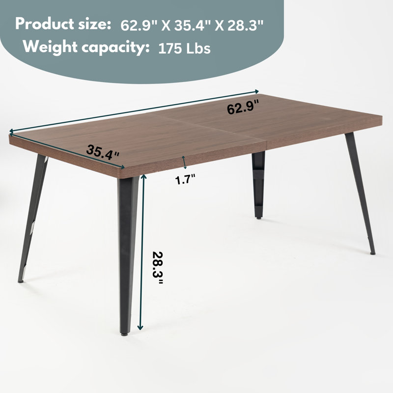 Farukh Rectangular Dining Table for 4-6 People, Kitchen Dining Table Large Dining Table Wooden Kitchen Dining Table, MDF, Brown