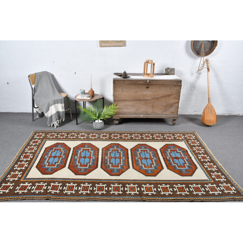 Authentique tapis à motif géométrique de style turc dans des couleurs vives pour un décor élégant brun / beige