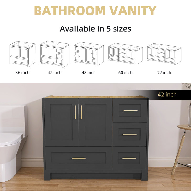 Base de meuble-lavabo simple 42 po en bois massif gris autoportant