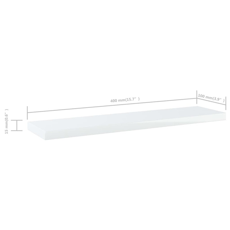 Bookshelf Boards 8 pcs Engineered Wood, High Gloss White, (8 Shelves) 0.59" H x 15.75" W x 3.94" D